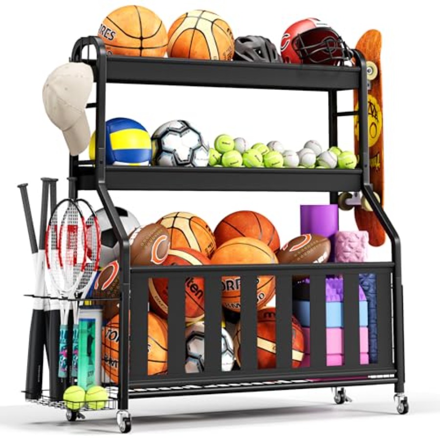 Sports Equipment Rack - Sports Equipment Organizer Rolling Ball Storage