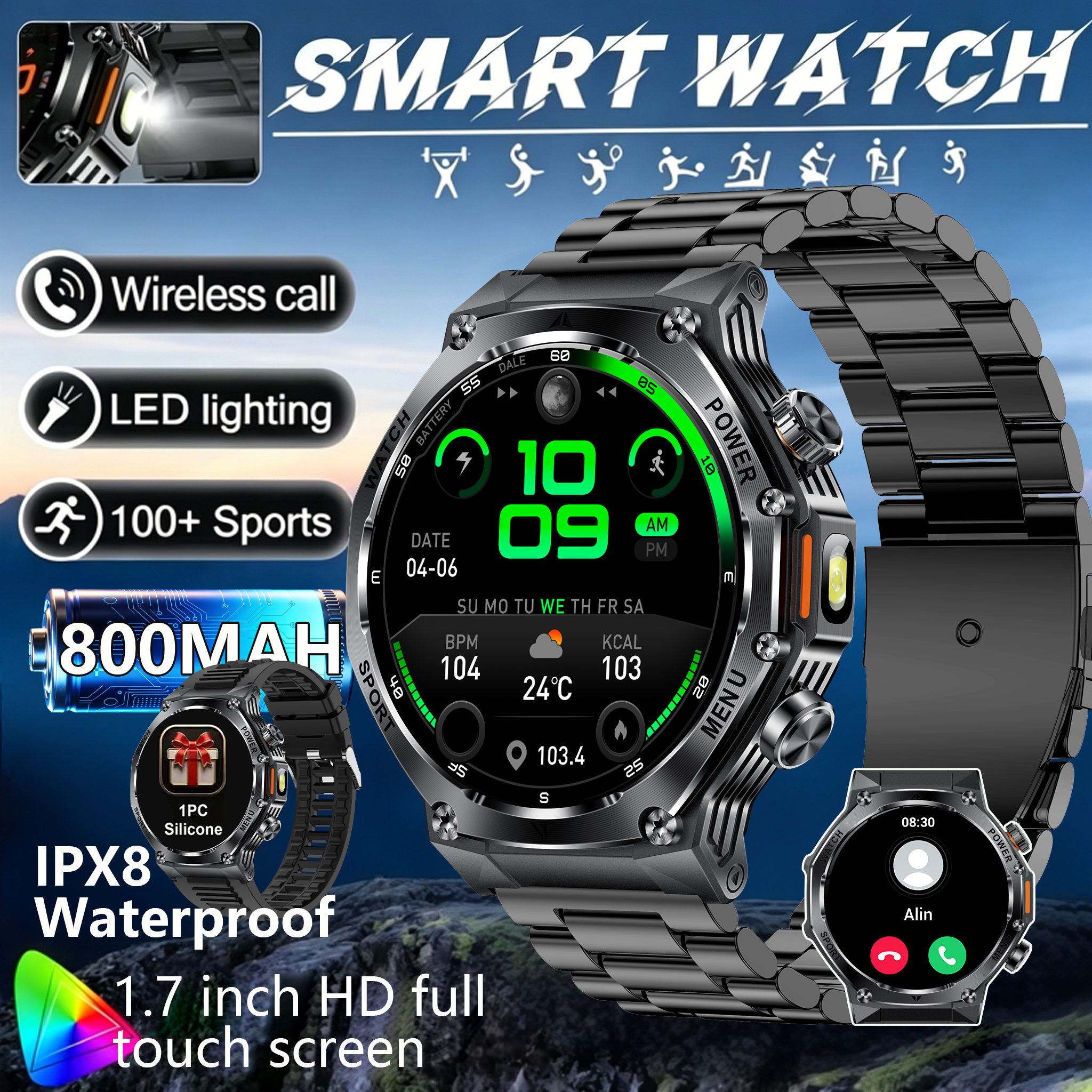 Sports Equipment In French - Tactical Style Smart Watch LED Flashlight