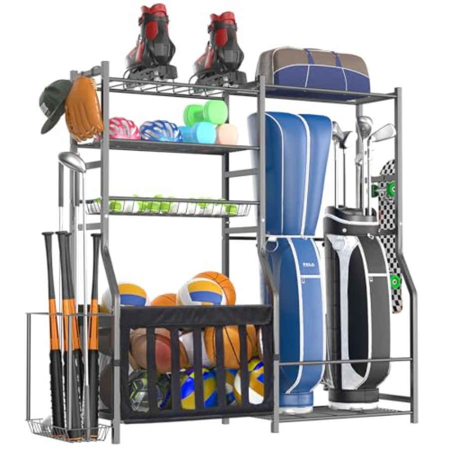 Sports Equipment Rack - Heavy Duty Garage Sports Equipment Organizer,